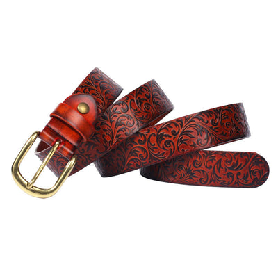 Classical Beautifully Floral Embossed Leather Belt