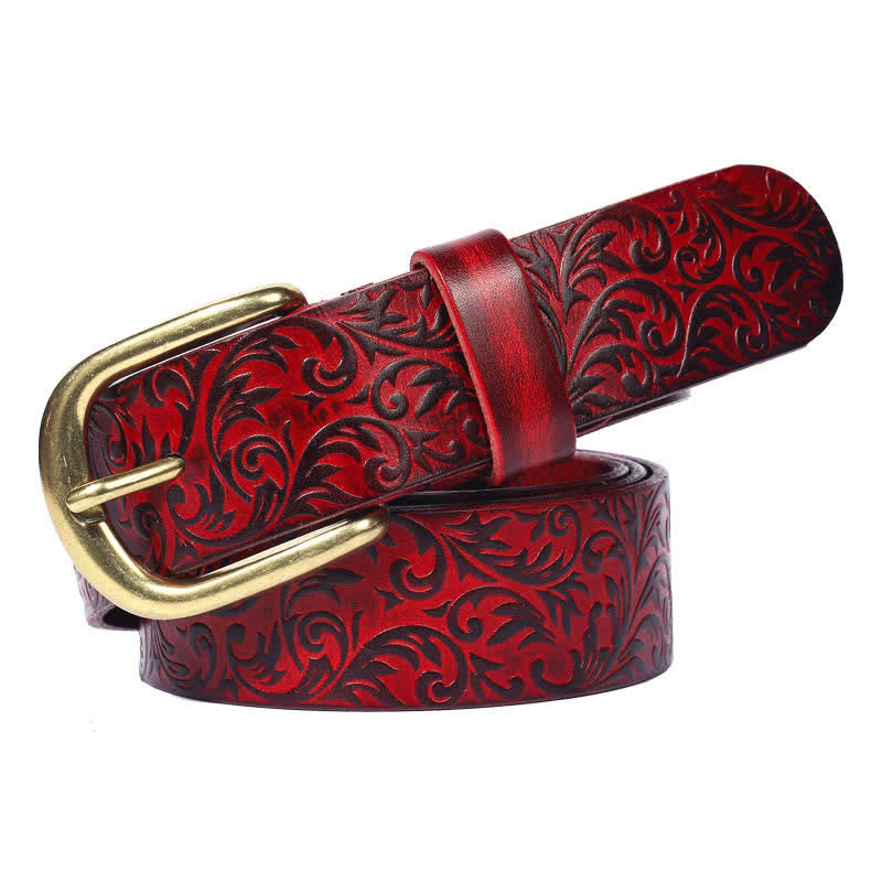 Classical Beautifully Floral Embossed Leather Belt