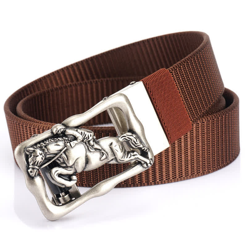 Men's Horse Riding Hollow Automatic Buckle Nylon Belt