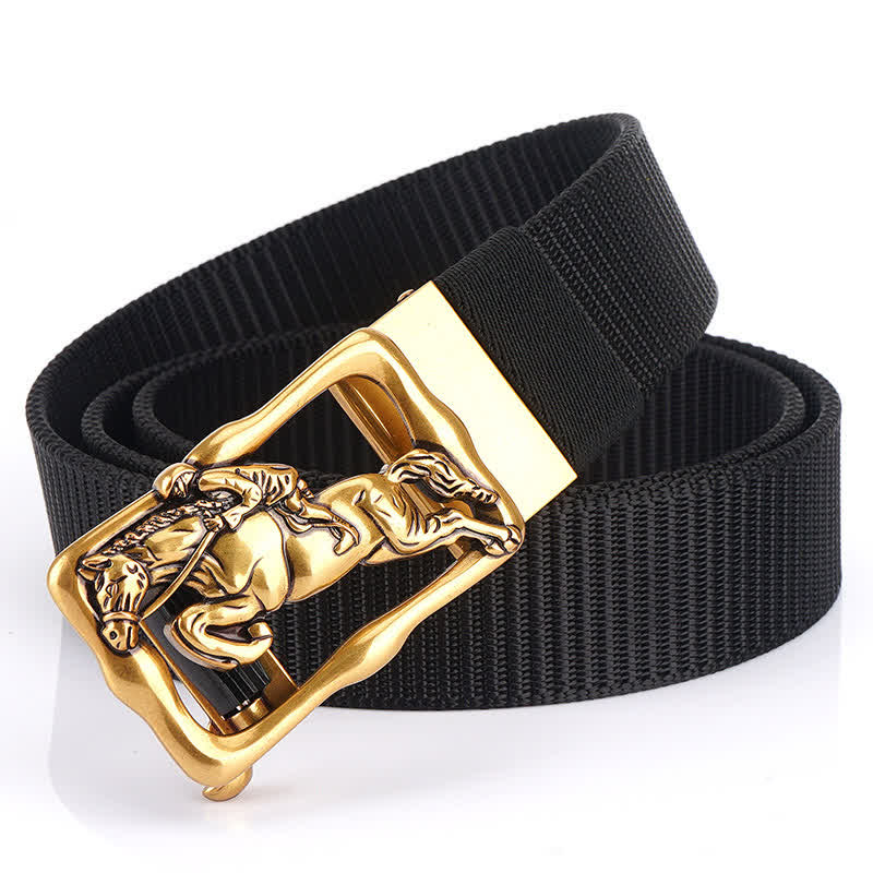 Men's Horse Riding Hollow Automatic Buckle Nylon Belt