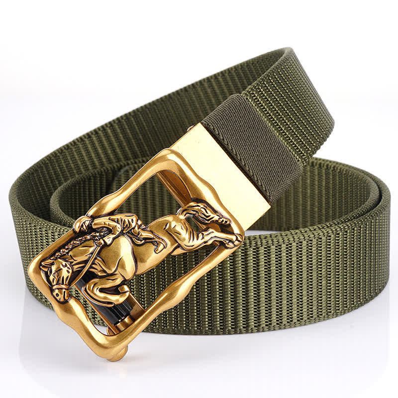 Men's Horse Riding Hollow Automatic Buckle Nylon Belt