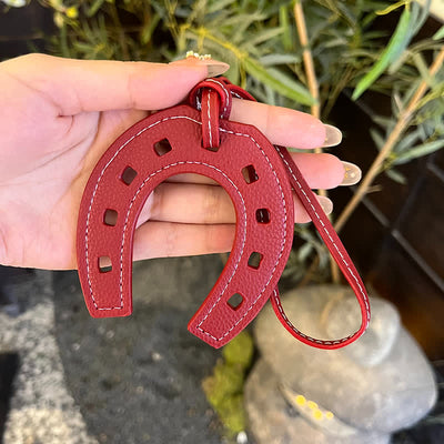 Hangings Simple Horseshoe Pendant Leather Keychain