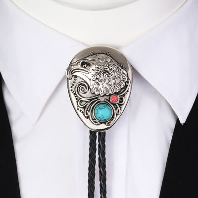 Natural Turquoise Stone Engraved Eagle Pendant Bolo Tie