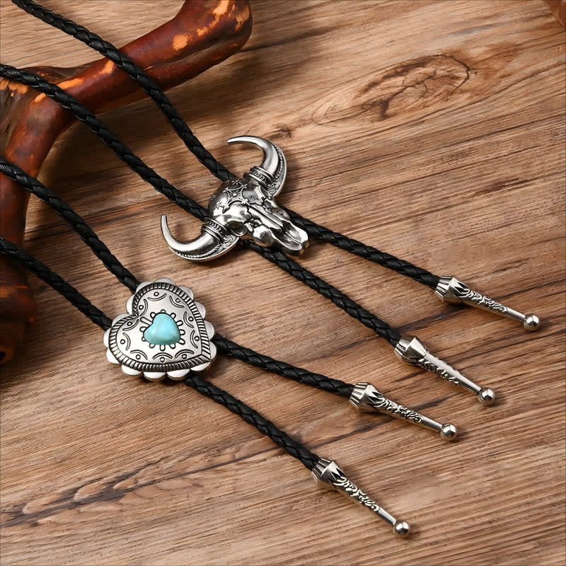 Bull Heart Western Style Turquoise Design Bolo Tie