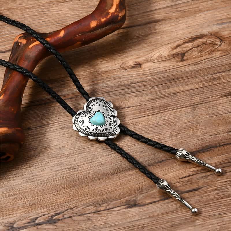 Bull Heart Western Style Turquoise Design Bolo Tie