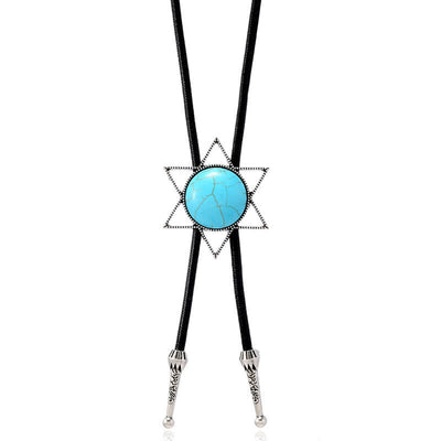 Six-Pointed Star Turquoise Design Bolo Tie