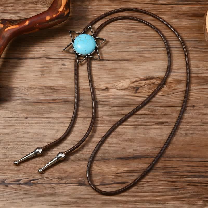 Six-Pointed Star Turquoise Design Bolo Tie