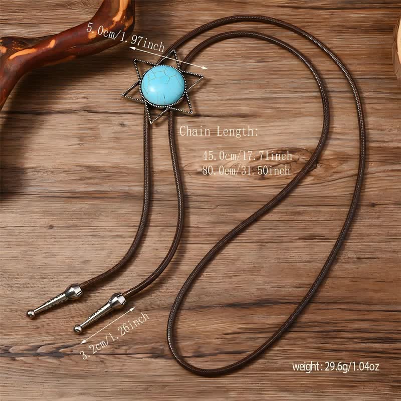 Six-Pointed Star Turquoise Design Bolo Tie