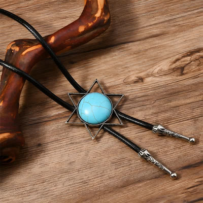 Six-Pointed Star Turquoise Design Bolo Tie