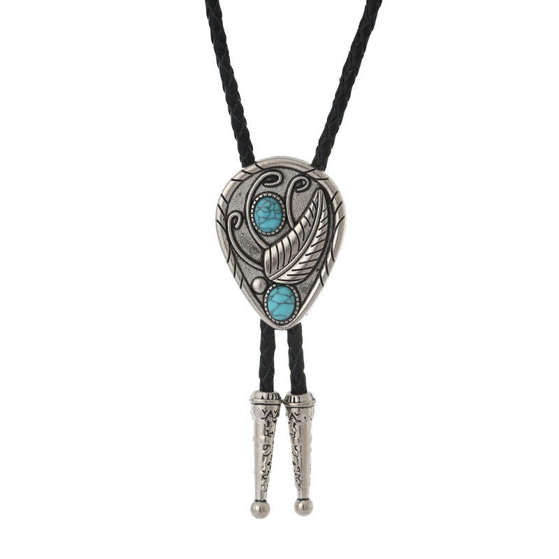 Native Cowboy Leaves Natural Stone Inlaid Bolo Tie