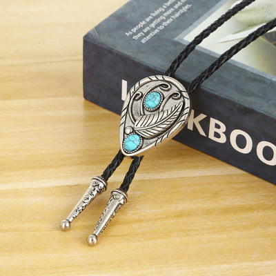 Native Cowboy Leaves Natural Stone Inlaid Bolo Tie