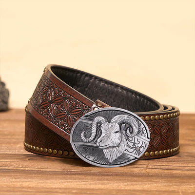 Men's DIY Goat Hidden Folding Knife Leather Belt