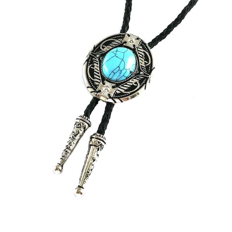 Metal Medallio Natural Stone Inlaid Bolo Tie