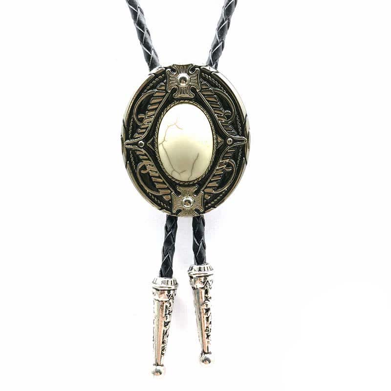 Metal Medallio Natural Stone Inlaid Bolo Tie