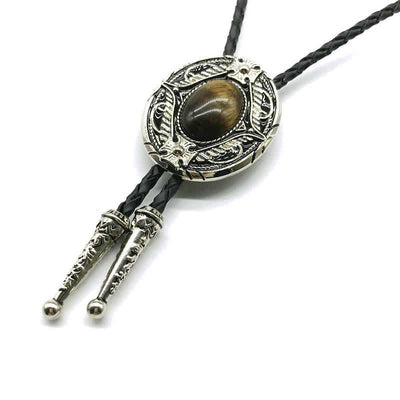 Metal Medallio Natural Stone Inlaid Bolo Tie