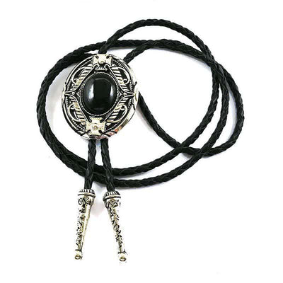 Metal Medallio Natural Stone Inlaid Bolo Tie