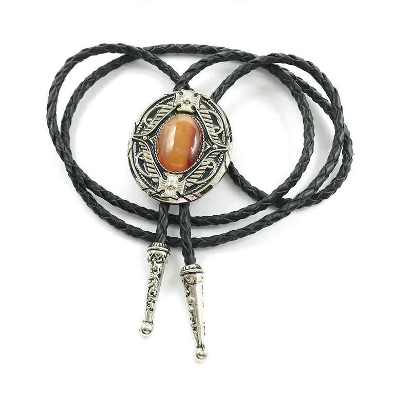 Metal Medallio Natural Stone Inlaid Bolo Tie