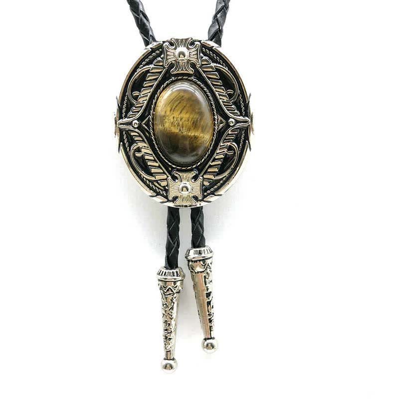 Metal Medallio Natural Stone Inlaid Bolo Tie