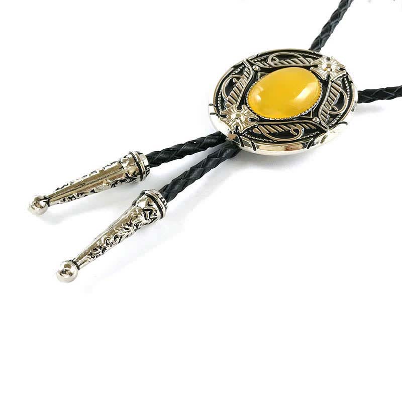 Metal Medallio Natural Stone Inlaid Bolo Tie