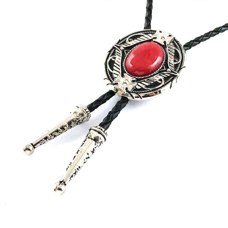 Metal Medallio Natural Stone Inlaid Bolo Tie