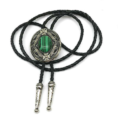 Metal Medallio Natural Stone Inlaid Bolo Tie