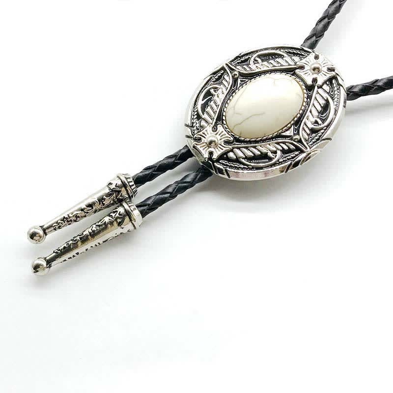 Metal Medallio Natural Stone Inlaid Bolo Tie