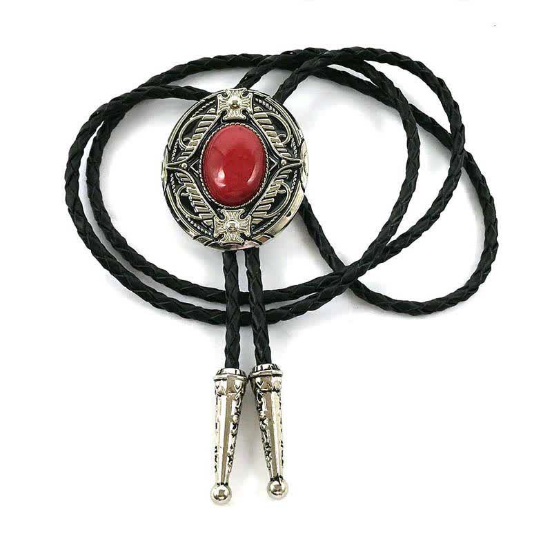 Metal Medallio Natural Stone Inlaid Bolo Tie