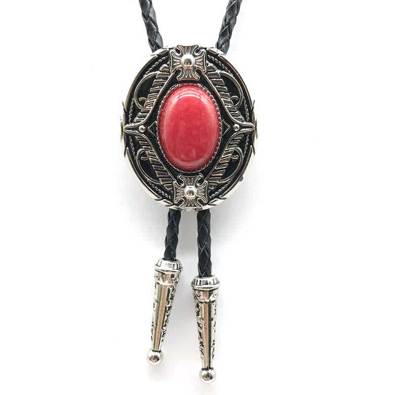 Metal Medallio Natural Stone Inlaid Bolo Tie