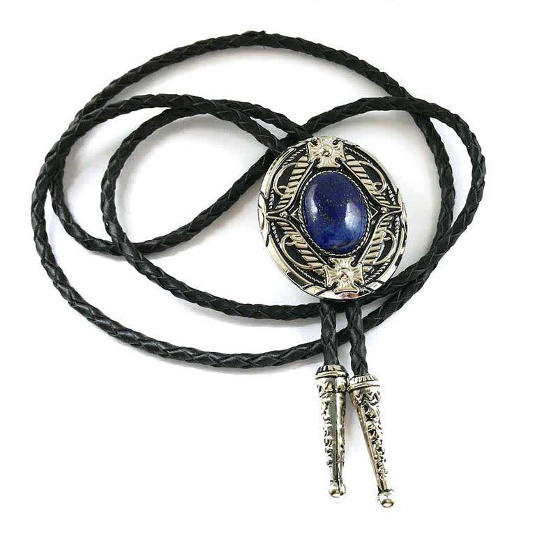 Metal Medallio Natural Stone Inlaid Bolo Tie