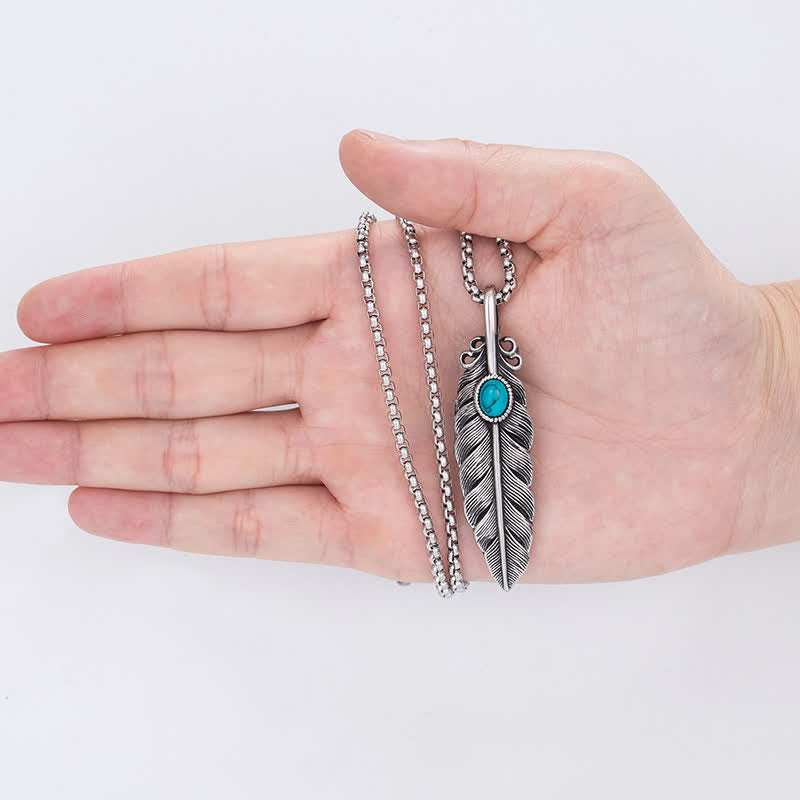 Men's Native Tribal Turquoise Feather Necklace