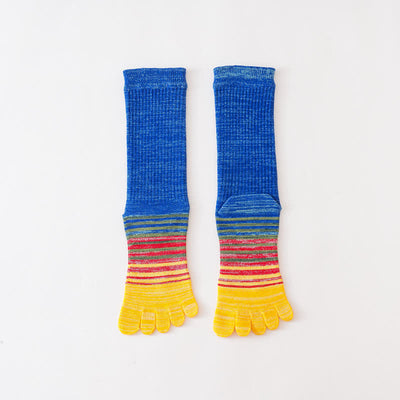 Men's Cozy Mid-Calf Colorful Striped Five Finger Socks