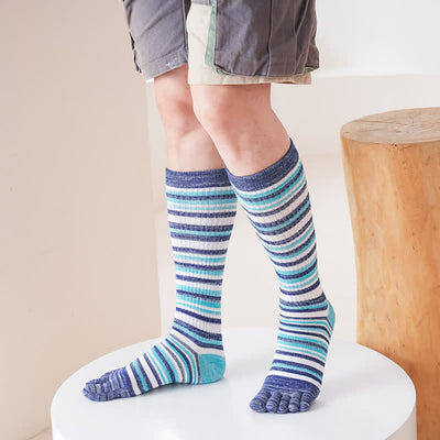 Men's Cozy Mid-Calf Colorful Striped Five Finger Socks