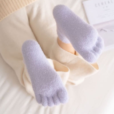 Women's Spilit Five Toes Coral Fleece Sleep Crew Socks