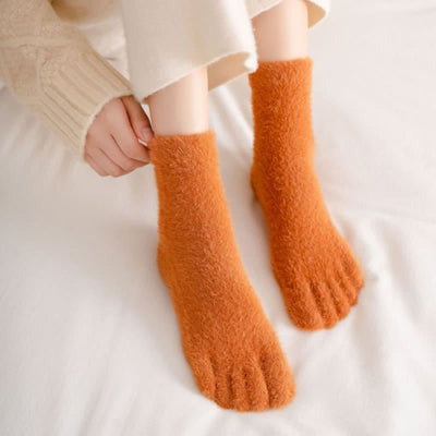 Women's Spilit Five Toes Coral Fleece Sleep Crew Socks