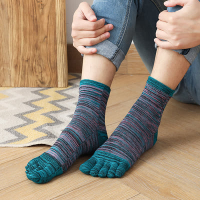 Men's Vintage Ethnic Striped Five Fingers Split Crew Socks