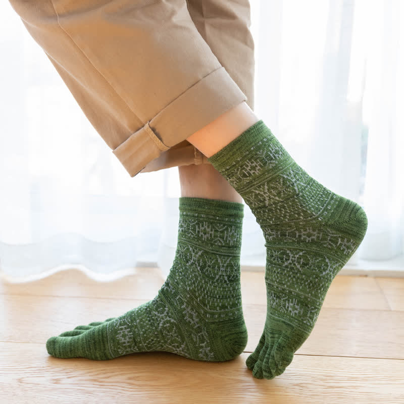 Men's Vintage Style Pattern Five Fingers Crew Socks