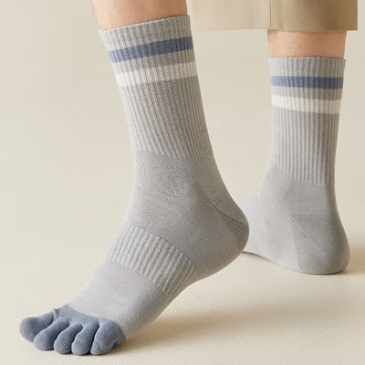 Men's Fashion Striped Color Matching Five Fingers Crew Socks