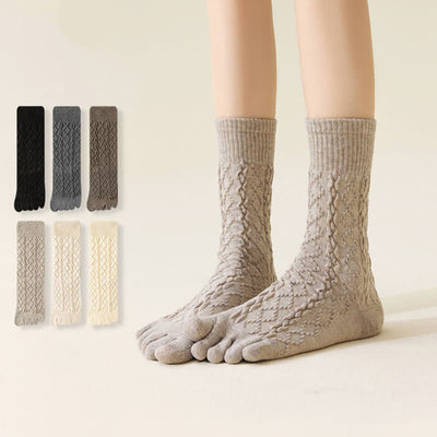 Women's Twist Grain Spilit Five Toes Wool Crew Socks