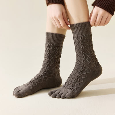 Women's Twist Grain Spilit Five Toes Wool Crew Socks