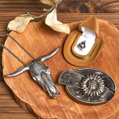 Sunflower DIY Hidden Knife Belt Buckle Bull Pendant Rose Ring Bundle Set