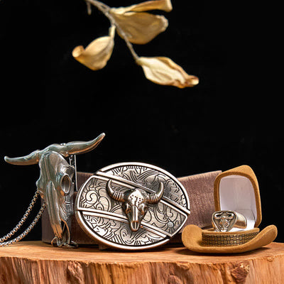 Longhorn Bull DIY Hidden Knife Belt Buckle Pendant Ring Bundle Set