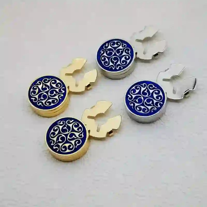 Men's 1 Pair Snap-On Blue Floral Button Covers Set Cufflinks