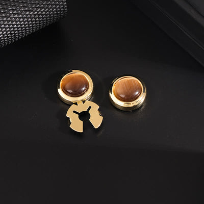 Men's 1 Pair Snap-On Cat's Eye Stone Button Covers Set Cufflinks