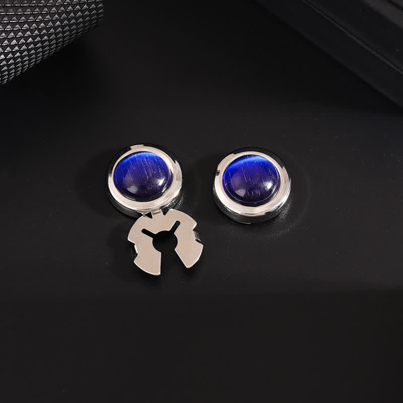 Men's 1 Pair Snap-On Cat's Eye Stone Button Covers Set Cufflinks