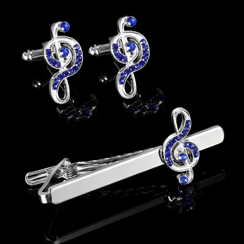 2Pcs Men's Silver Fashion Music Note Tie Clip Cufflinks Set