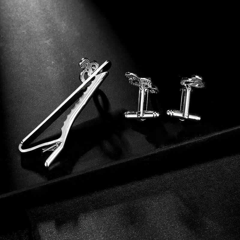 2Pcs Men's Silver Fashion Music Note Tie Clip Cufflinks Set