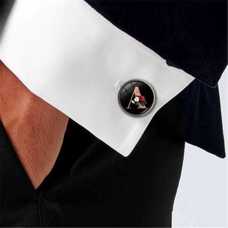 3Pcs Men's Flower 26 Capital Letters Tie Clip Brooch Cufflinks Set