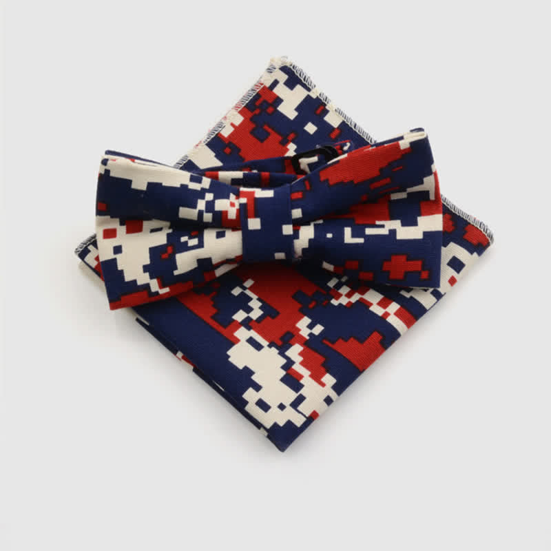 2Pcs Men's Paisley Flower Cotton Handkerchief Bow Tie Set