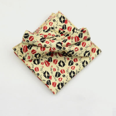 2Pcs Men's Paisley Flower Cotton Handkerchief Bow Tie Set