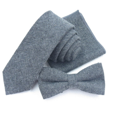 3Pcs Men's Solid Color Imitation Wool Bow Tie Necktie Set